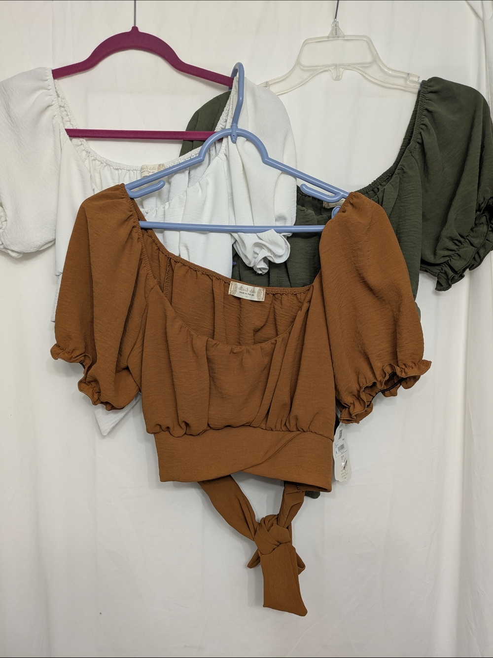 Altar'd State 3 Top Bundle Lot L Large NWT Puff Sleeve Tie Back Crop Tops